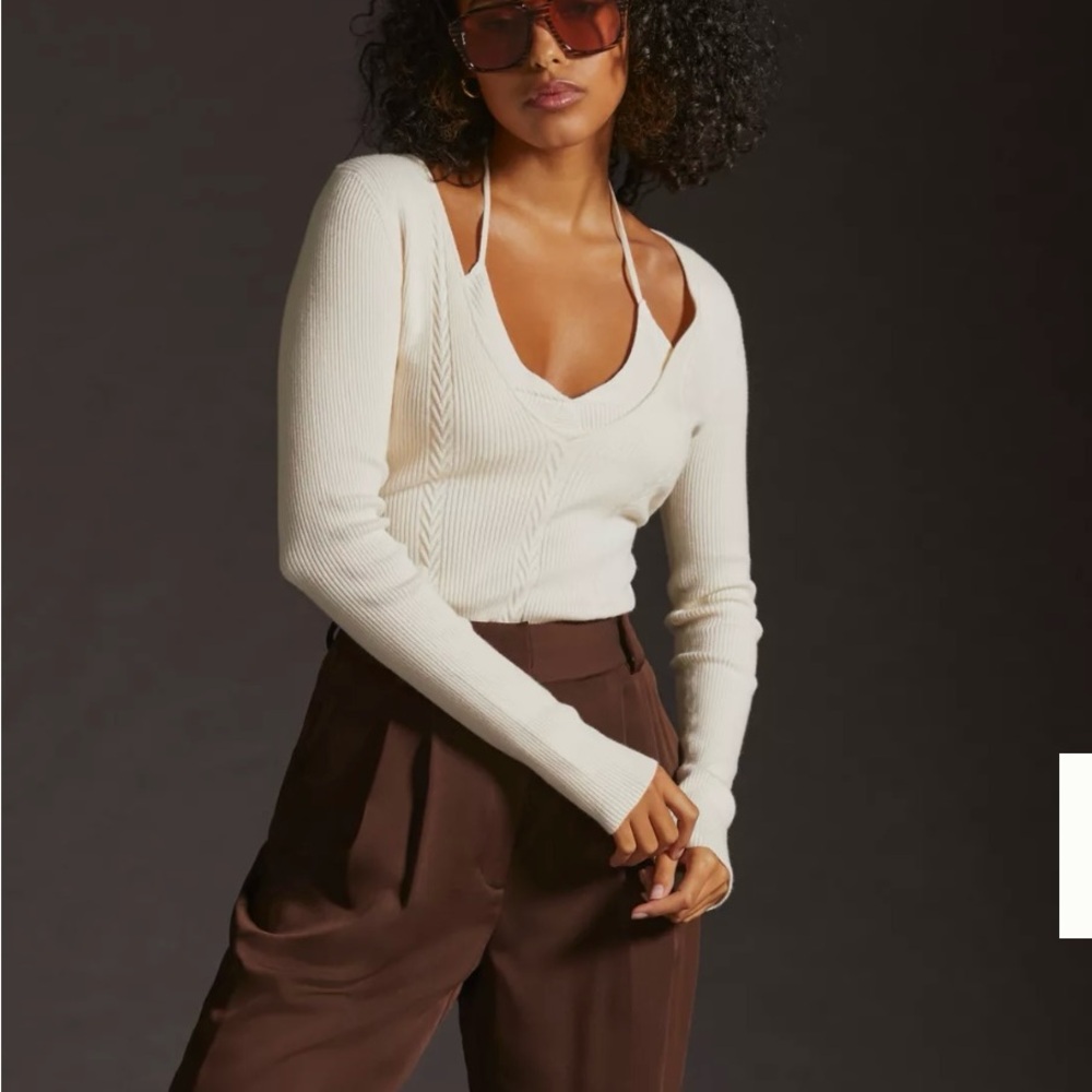 Cream Ribbed Knit Women's Top